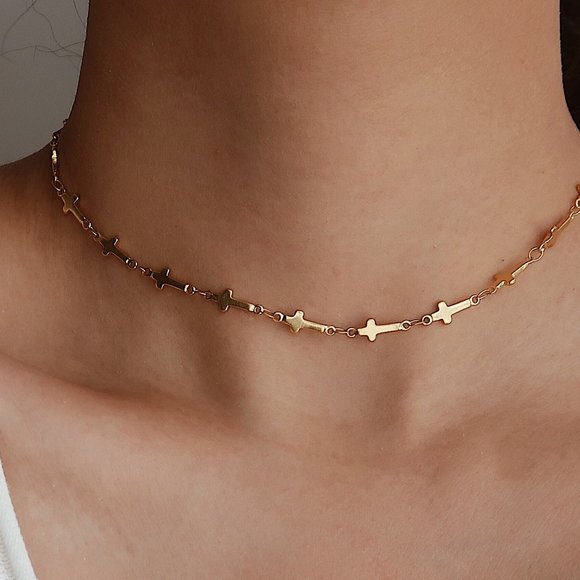 Jewelry - #NEW 18K Gold Plated Cross Choker Necklace